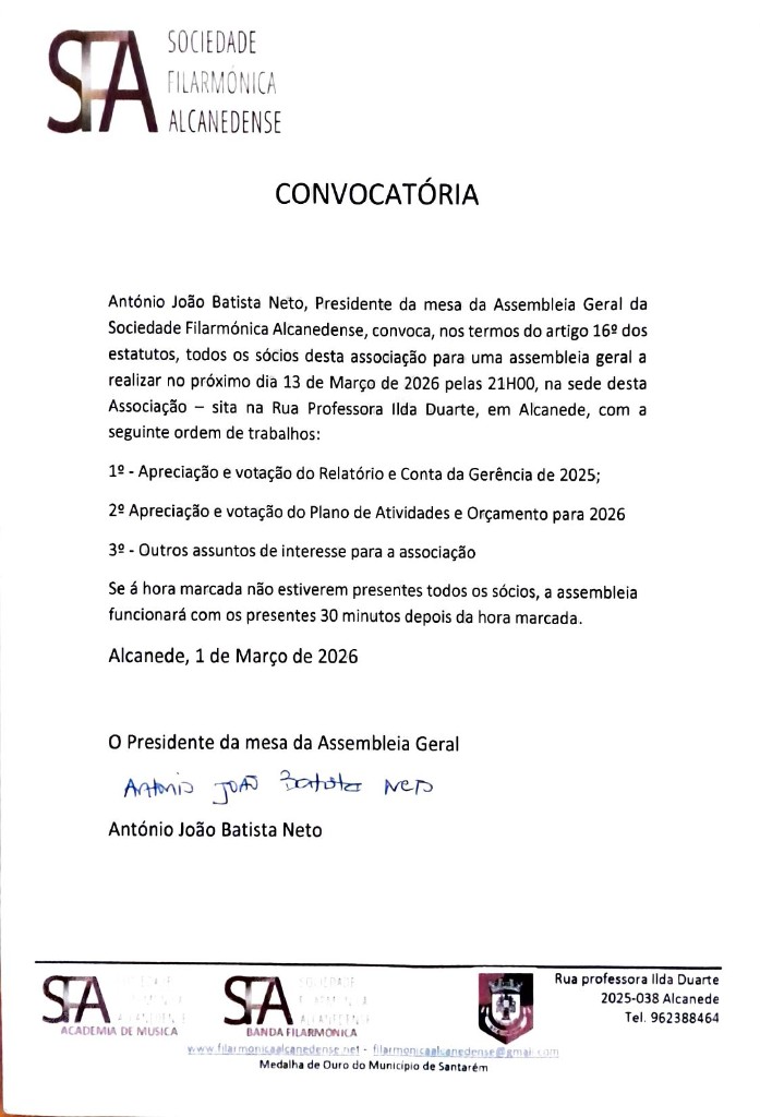 Convocatória Assembleia Geral - 13 de março de 2026